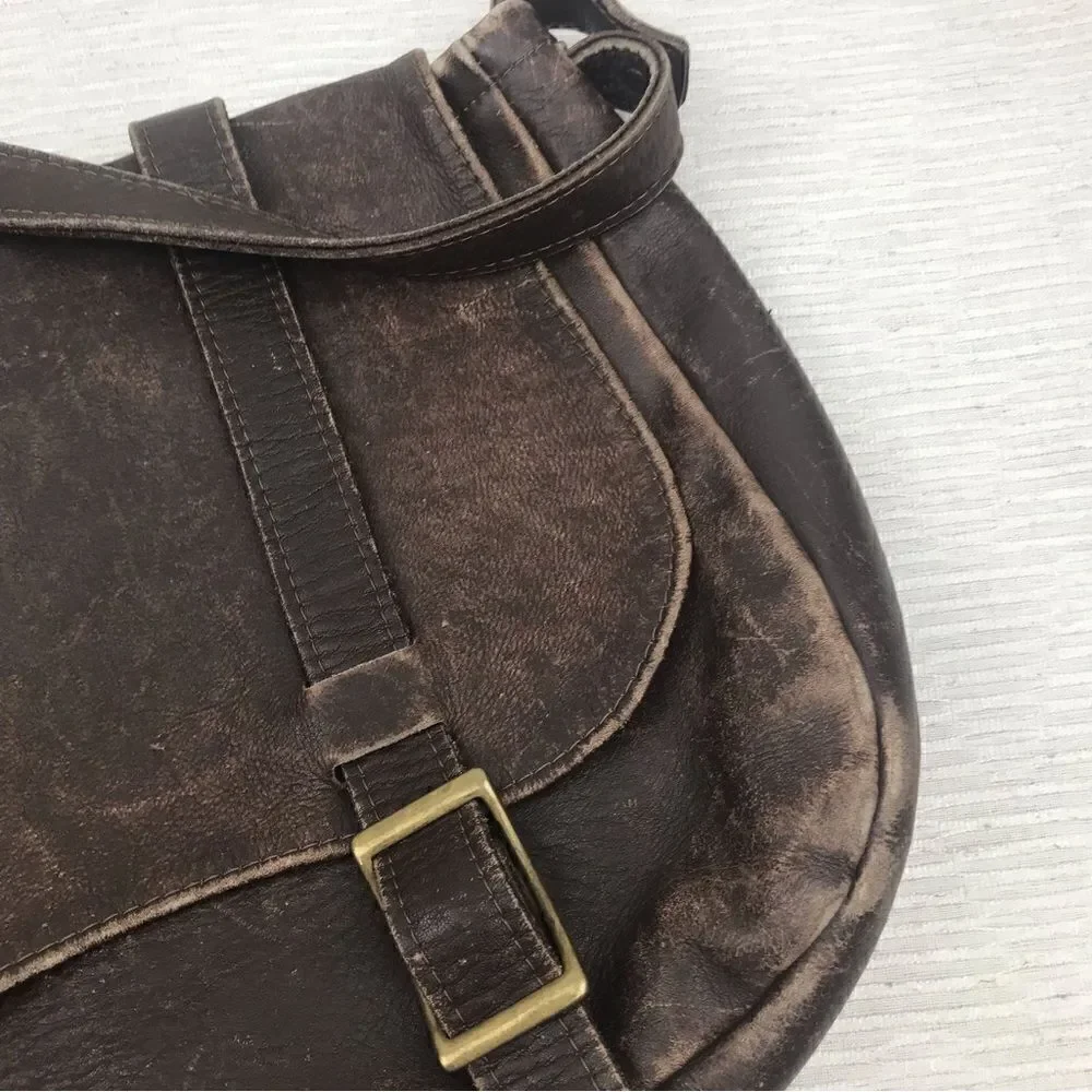 100% All Leather Hand Crafted Made in USA Brown Leather Satchel Bag
